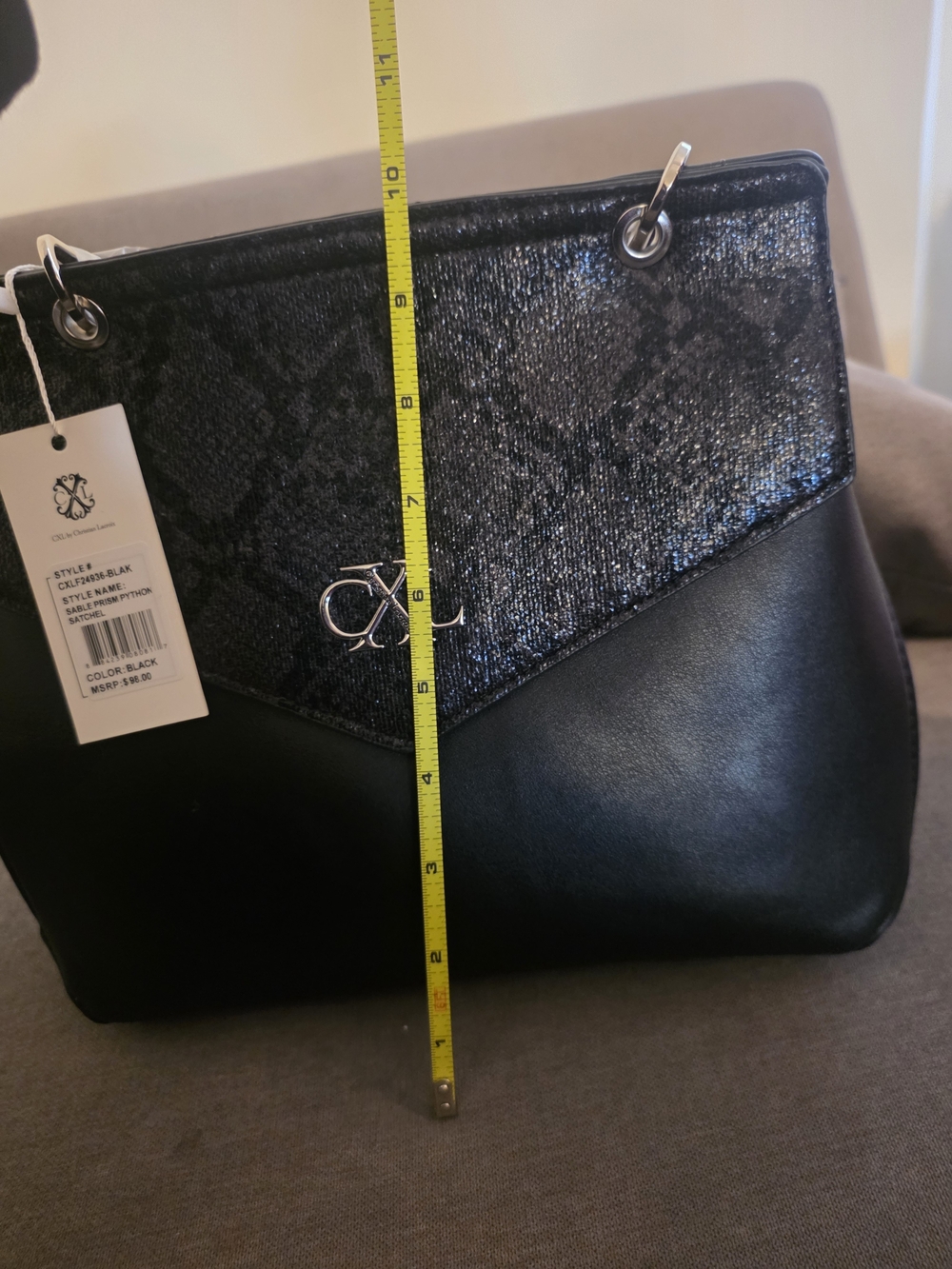 Black Python-Trim Satchel - Picture 7 of 8